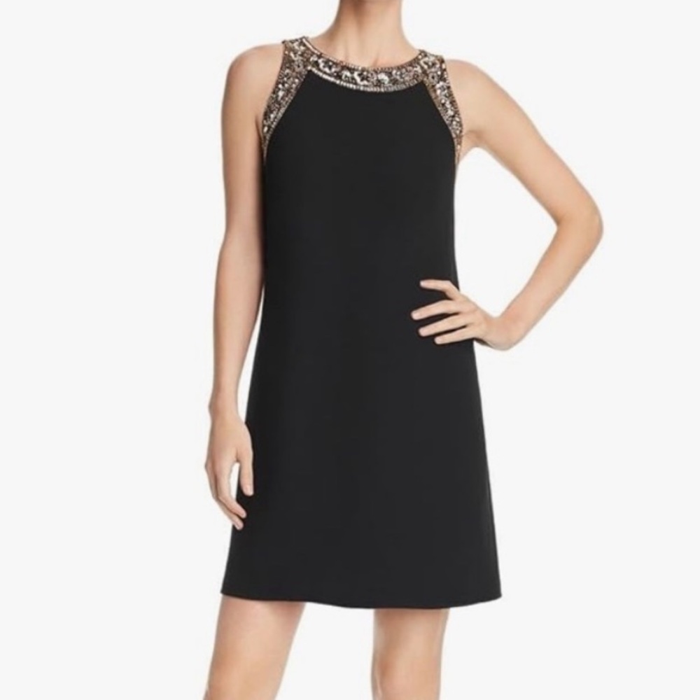 Aidan Mattox Black Sleeveless Dress with Gold and Beaded Accents